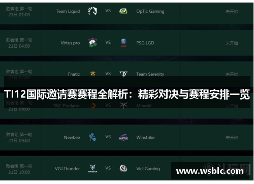 TI12国际邀请赛赛程全解析：精彩对决与赛程安排一览